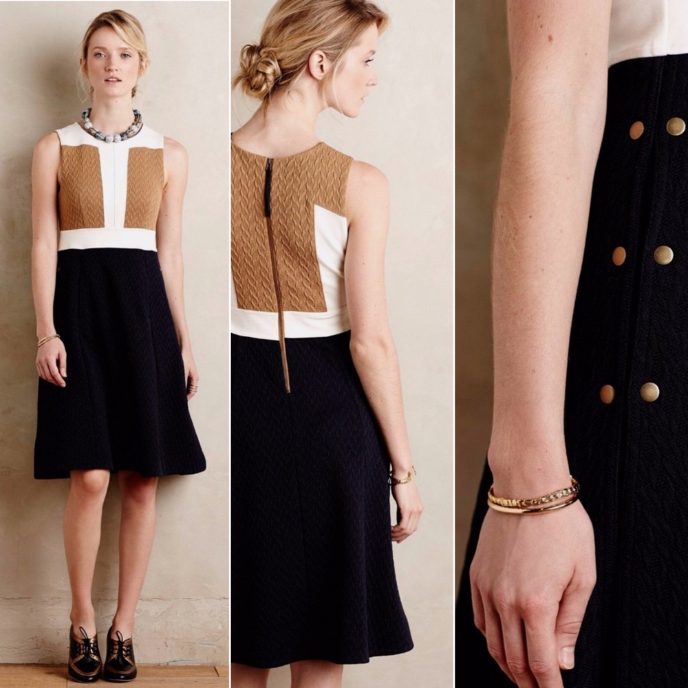 Anthropologie Maeve Heavy Cable Knit Color Block Midi Dress Sz 00
